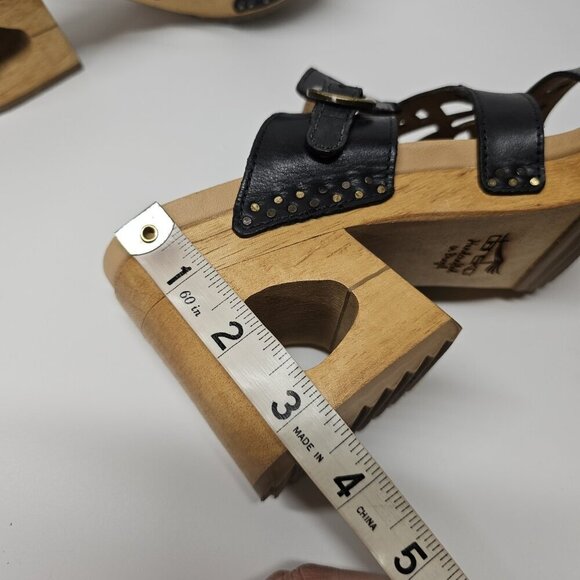 Dankso Oralee Black Leather Cut Out Wood Platform Sandals Boho Chic 39/8.5-9 - Picture 11 of 11